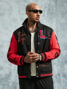 INCRYTM Men's Casual Fashion Street Collegiate Style Patch Decor Baseball Jacket, Autumn/Winter Custom Varsity Letterman Football - Red - View 1