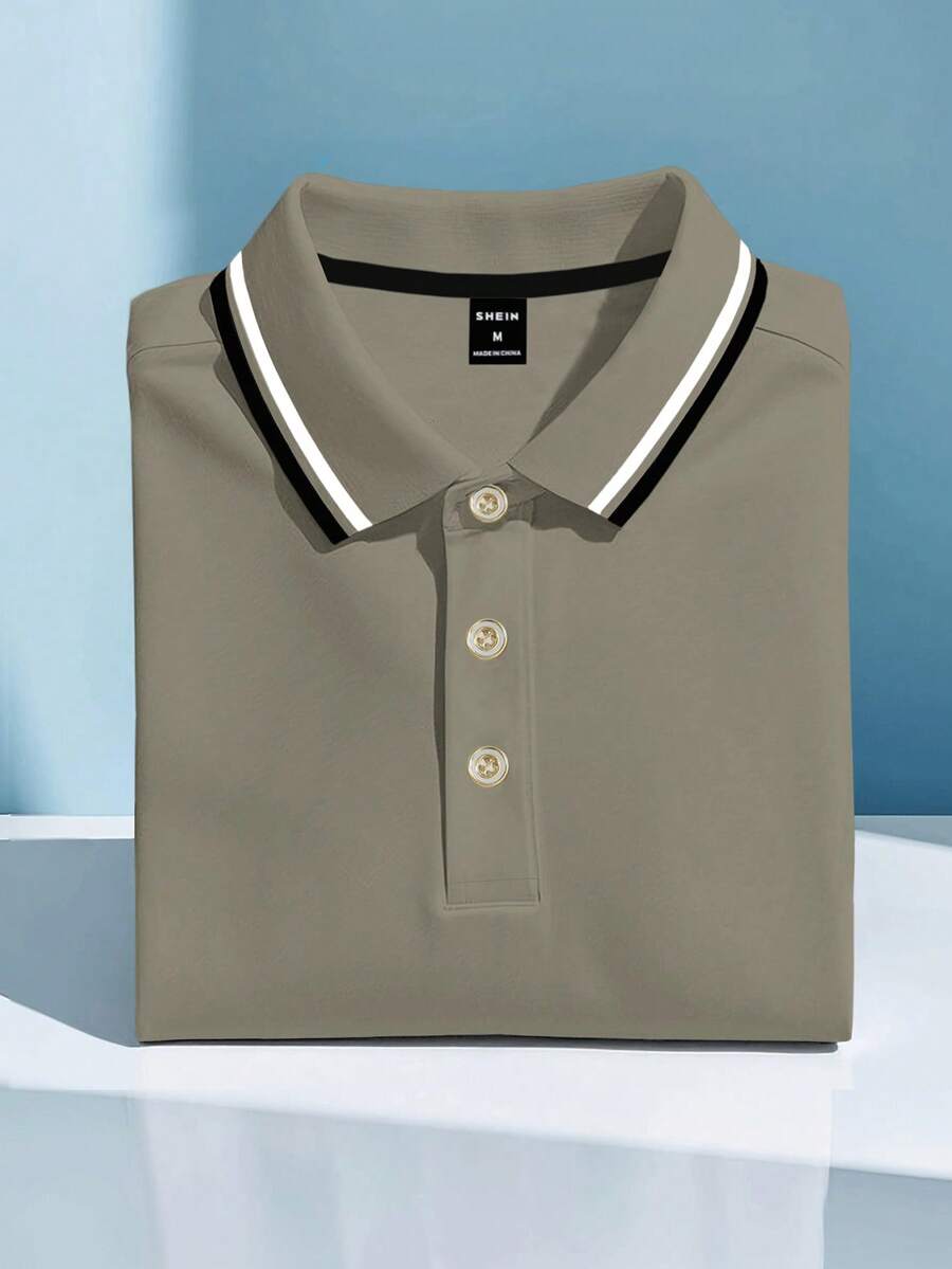 Calvornis 男士拼色休閒通勤短袖 Polo 衫 - 綠色 - 查看 1