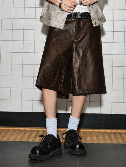 Pantalones cortos casuales versátiles de moda de PU para uso diario para hombres