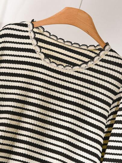 CosyJoli Plus Size Women's Striped Top, Long Sleeve T-Shirt, Casual Women's Clothing