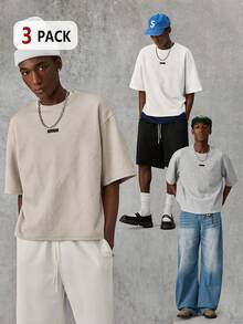 Manfinity NXTstreet 3pcs/Set Men's Knit Casual Loose Fit Short Sleeve T-Shirts, Fashion & Daily Wear - Multicolor - View 6