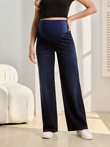 SHEIN Maternity Casual Washed High Waist Straight Leg Jeans Dates Gender Reveal Navy Blue Summer - Multicolor - View 4