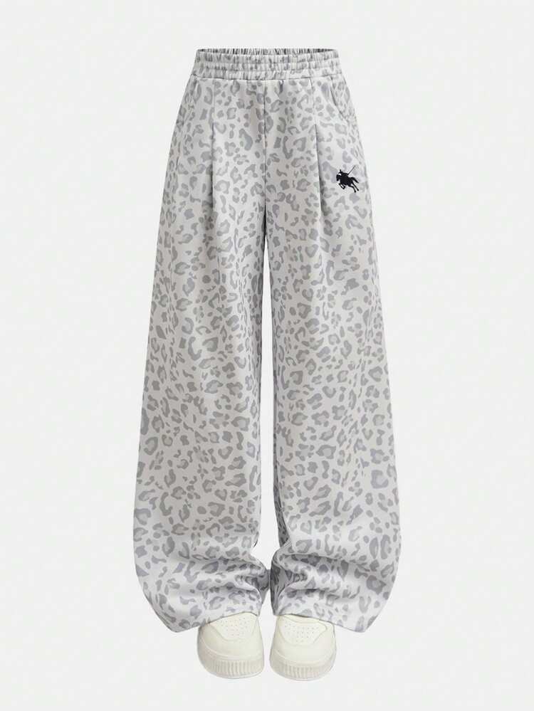 Tween Girl Tween Girls Knit Khaki Loose Casual Versatile Leopard Print Pocket Wide Leg Sweatpants - Khaki - View 3