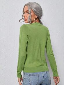 Easowa Solid Button Up Cardigan,Long Sleeve Tops,Tops For School In Fall/Winter - Green - View 2