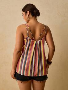 Travachic Camiseta sin mangas casual de talla grande con bloques de color y rayas para el verano - Multicolor - Ver 2
