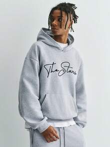 Sonviro Men's Dark Grey Winter Streetwear Hoodie And Sweatpants Set,Embroidered Letter Thermal Lined Sweatshirt&Wide Leg Jogger Set,City Break Back-To-School - Grey - View 6