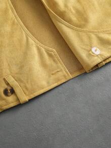 ROMWE MEN Men's Loose Suede Short Sleeve Shirt - Khaki - View 2
