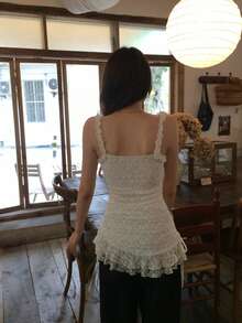 DAZY Tank Top Wanita dengan Hiasan Renda Bergelombang, Gaya Korea Musim Semi/Panas - Putih - View 2