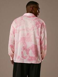 Musero Camisa de manga larga holgada con botones para hombre, bordado de marca, bolsillo delantero con parche / Primavera&Verano - Rosa - Ver 2