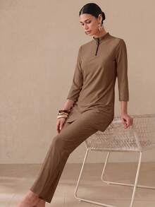 Swim Shayni 26SS 春夏度假優雅保守棕色布基尼泳衣兩件套 - 棕色 - 查看 3