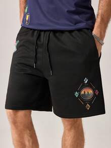 Strevion Men's Casual Versatile Harry Potter Four Houses Emblem Print Shorts - Black - View 5