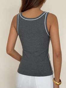 DAZY Summer Casual Colorblock Trim Tank Top - Brown - View 5
