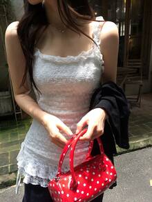 DAZY Tank Top Wanita dengan Hiasan Renda Bergelombang, Gaya Korea Musim Semi/Panas - Putih - View 7