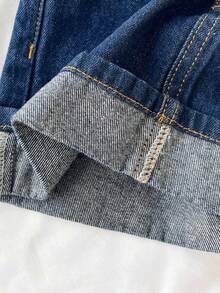 SHEIN 女童深藍色牛仔短夾克與裙子2件套 - 中等水洗藍 - 查看 7