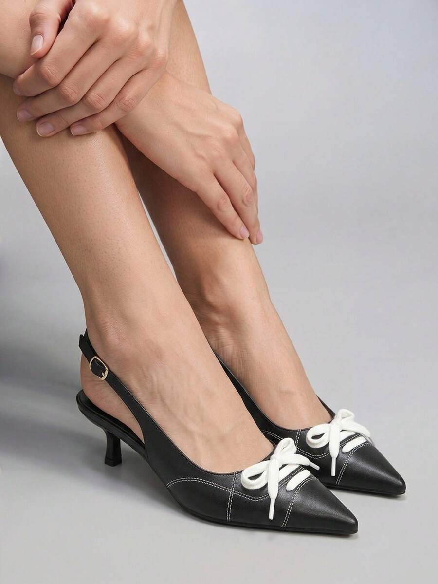 CUCCOO GRLICON Retro Red Pointed Empty Sandals Women, Niche Design Sense Lace-Up High-Heeled Commuter Shoes - Black - View 1