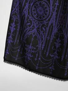 Breakform Rok Wanita Kasual Punk Gothic Bermotif Bunga dan Mengembang - Hitam - View 5