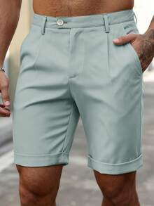 Manfinity Homme Pantalones cortos casuales versátiles de unicolor con bolsillo para hombres de talla grande, para uso diario y viajes - Verde - Ver 6