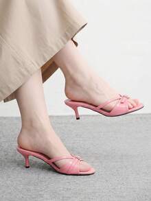 CUCCOO BIZCHIC 法式優雅通勤舒適百搭短低跟圓頭鈕扣貓跟女士露趾涼拖鞋 - 泡泡粉 - 查看 4