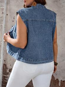 EMERY ROSE EMERY ROSE Chaqueta de Mezclilla sin Mangas Casual para Vacaciones Talla Grande - Azul lavado oscuro - Ver 2