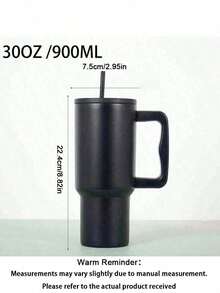 Gelas Isolasi 900/1200 ml dengan Pegangan dan Sedotan, Botol Air Stainless Steel 304 untuk Mobil - Hitam - View 6