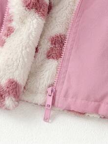 SHEIN Babygirl Reversible Floral Print Hooded Jacket, Autumn/Winter - Pink - View 5
