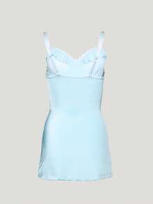 MISSGUIDED Ruffle Lace Trim Bustier Mini Chemise Dress With Adjustable Straps And Mesh Cup Detail - Baby Blue - View 2