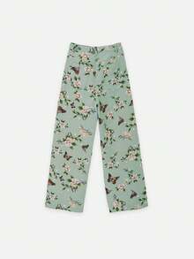 Nöista High-Waisted Wide-Leg Pants With Hazy Green Floral Print. Comfortable, Versatile And Stylish. - Green - View 6