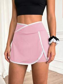 Slayform Slayform Summer Contrast Trim Sports Skort Gym Formal Baby Pink Athleisure - Baby Pink - View 3