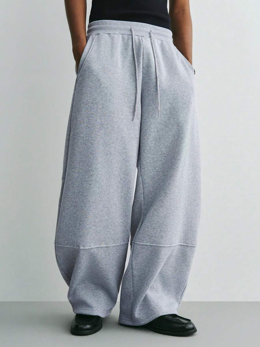 Sonviro Men's Solid Color Drawstring Waist Pockets Wide Leg Loose Casual Sweatpants - Light Grey - View 1