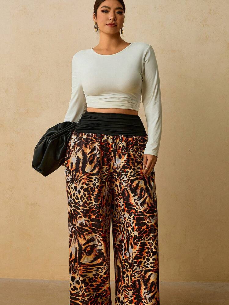 Travachic Plus Size Fashion Leopard Print Patchwork Jogger Pants - Multicolor - View 5