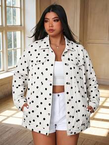Rivivi Plus Size Polka Dot Print Denim Jacket - Multicolor - View 8