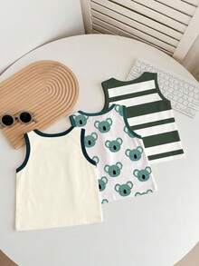 Baby Boy Casual Simple Tank Top 3pcs Set Suitable For Summer - Multicolor - View 2