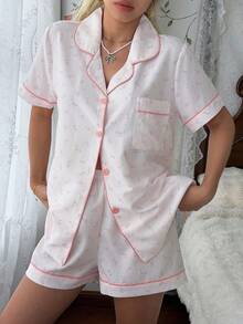 CottageSlumber Romantic Ditsy Floral Lapel Short Sleeve Shorts Pajama Set - Baby Pink - View 6
