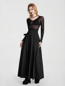 Breakform Gothic Halloween Sexy Dark Romantic Lace-Panel Sheer Black Top/T-Shirt – Versatile & Slimming Fit - Black - View 3