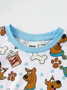 SCOOBY-DOO X SHEIN 男嬰可愛卡通印花圓領短袖連身衣 - 白色 - 查看 4