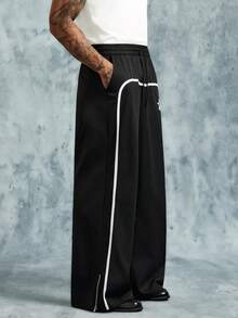 INCRYTM Men's Wide Leg Printed Drawstring Waist Street Pants, Fall Wide Leg - Black - View 4