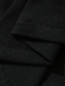 FRIFUL 2-In-1 Faux Layered Contrast Color Ruched Tie-Front Slim Fit Casual Versatile T-Shirt - Black - View 7