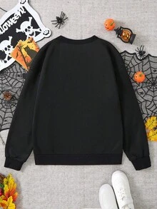 INAWLY 復古萬聖節小鎮 (Est. 1998) 刺繡T恤，萬聖節主題T恤，萬聖節愛好者禮物，復古南瓜襯衫，秋季節日襯衫 - 黑色 - 查看 2