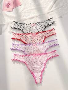 PetitDoll 4pcs Plus Size Sweet Heart Ruffle Bow Triangle Panties - Multicolor - View 1