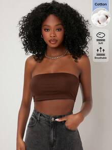 SHEIN BASICS 女款純色極簡舒適抹胸上衣，性感時尚 - 咖啡棕 - 查看 6