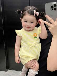 SHEIN 女嬰休閒條紋愛心連身衣 春/夏 - 黃色 - 查看 9