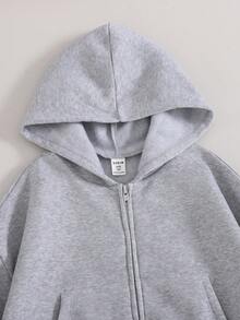 Tween 女童 3 件套休闲秋冬运动服套装：灰色针织连帽长袖运动衫、直筒运动裤、加厚羊毛 - 灰色 - 查看 4