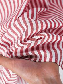 Rusticease Plus Size Striped Print Pocket Casual Versatile Skirt, Summer Vacation Spring Country Fall - Red - View 6