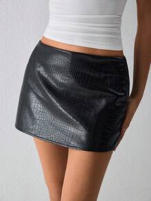 ATUI Studio Women's Textured Faux Leather Low Rise Shorts – Pull On Bottoms, Everyday Essential For Fall, Daily & Work - Black - View 1