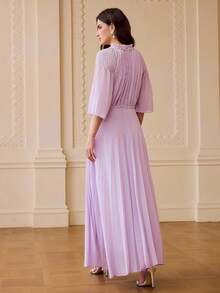 ZEYLAH Gaun Elegan dengan Hiasan Manik-Manik, Pinggang Berkerut, dan Hem Model Payung - Mauve Purple - View 6