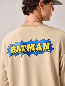 Strevion BATMAN 男士休闲蝙蝠侠字母印花圆领长袖卫衣，适合春秋季穿着 - 杏色 - 查看 7
