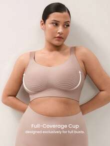 LUVLETTE Große Größen Nude kabelloser Lounge-BH mit voller Abdeckung, nahtlos, mit seitlicher Stütze, Bralette, nicht durchscheinend, für Workout und Sport, Basic-BH in SizeFreedom - Aprikosenfarben - Übersicht 5