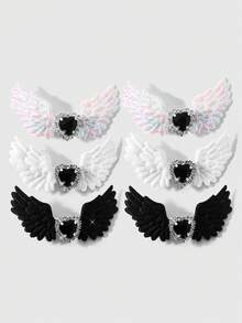 ROMWE Kawaii 2款獨特時尚復古彩色多色天使之翼水鑽愛心髮夾 DIY鴨嘴夾側夾組合套裝，節日禮物 - 黑白色-61 - 查看 7