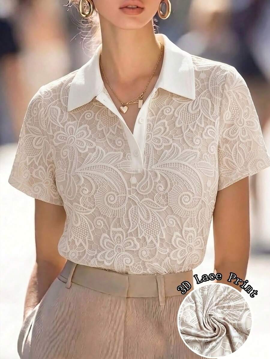 GlowEve CURVE Kaos Wanita Ukuran Besar Lengan Pendek Motif Aprikot Desain Patchwork Vintage Premium Terbaru Musim Panas - Aprikot - View 1