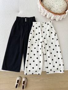 SHEIN LMoss Kids Young Girl 2件組粉色與白色牛仔寬鬆長褲女童款 - 彩色 - 查看 6
